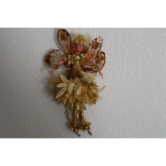 Woodland Blonde Butterfly Fairy Pixie Sprite Doll Gold Christmas Ornament 8" - Picture 2 of 11